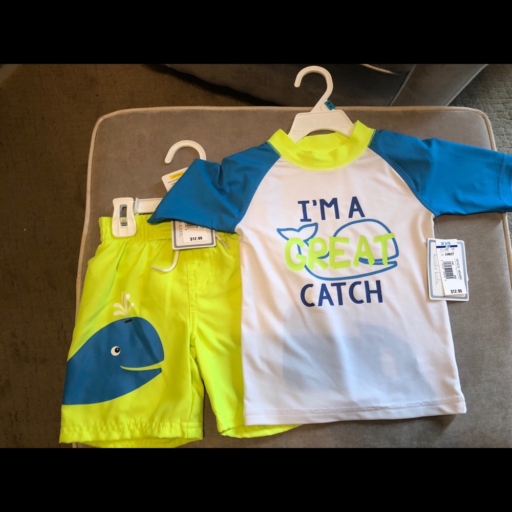 Koala kids swim trunks and rash guard